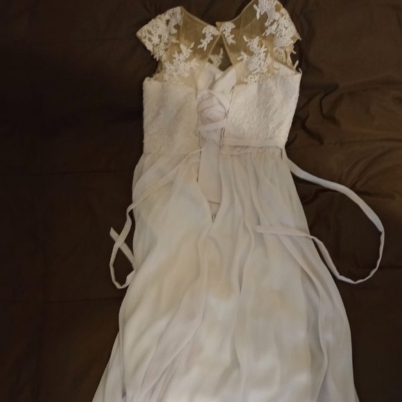 Chic Beach Boho Wedding Dress Short Sleeves Chiffon Long Bridal Gown High Side S - Picture 5 of 9